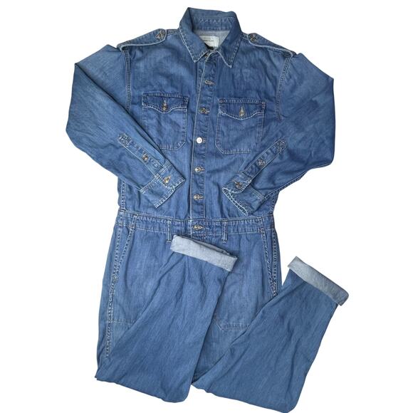 Current/Elliott The Crew Coverall Cropped Denim Jumpsuit  size 1 US4 - Picture 11 of 16
